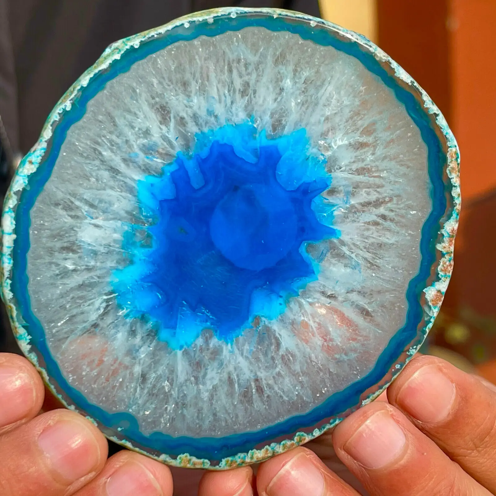 150mm Large BLUE Agate Slice Geode Polished Crystal Quartz