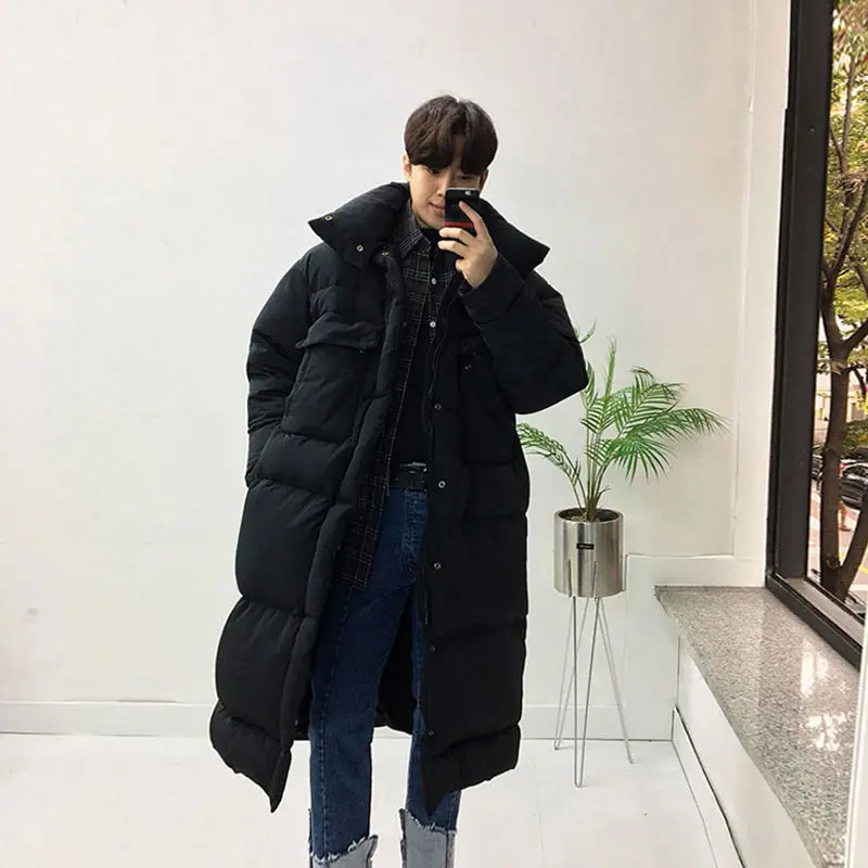 

Men's Cotton Coat Men's Long Section Thick Winter Stand Collar Down Cotton Pad Korean Version of The Loose Trend Coat