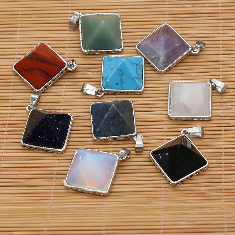 1pcs Natural Stone Square Charms Blue Sand Lapis lazuli Opal Turquoises Pendants for Necklace Earring Jewelry Making DIY 28x30mm