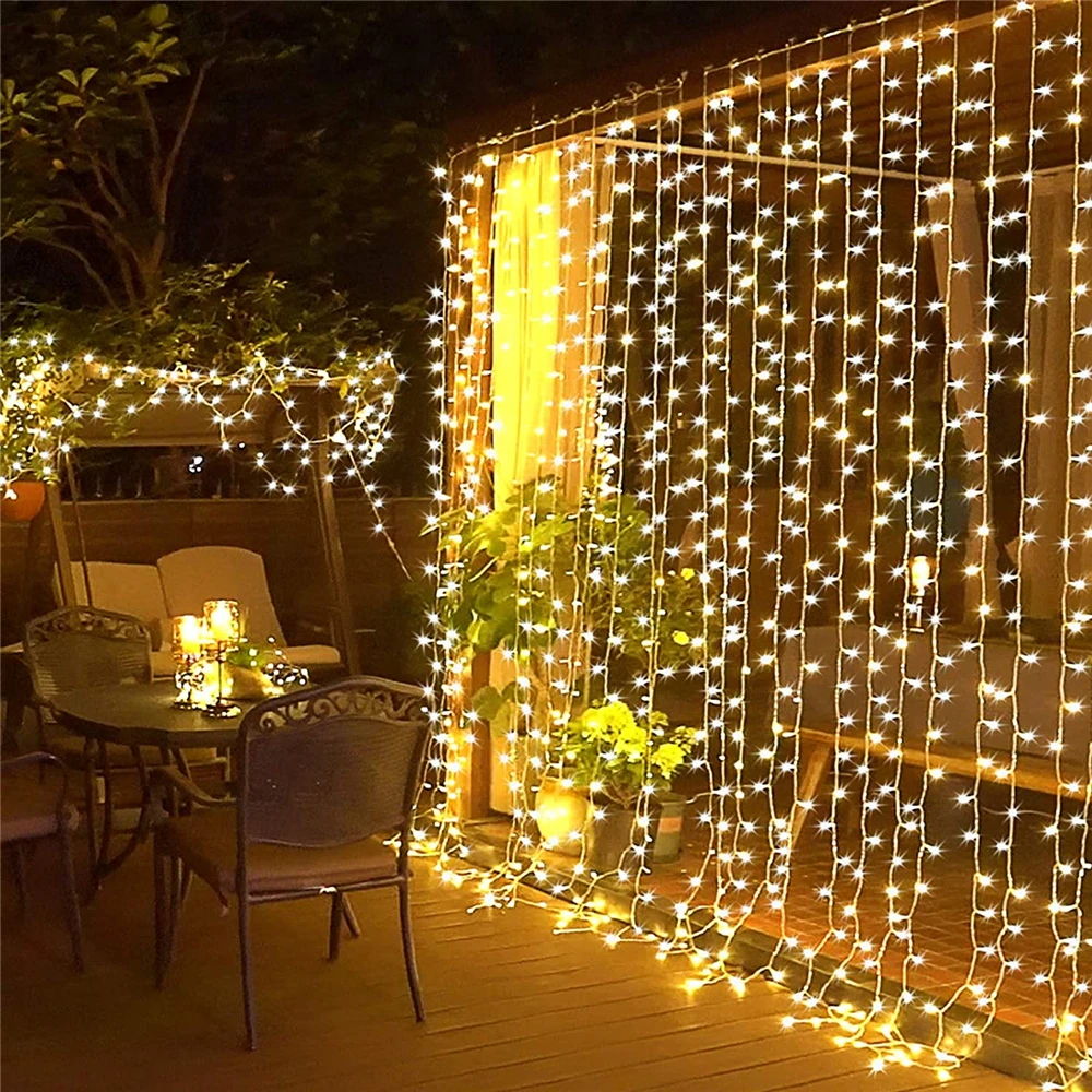 Cortina de luces Led para exteriores, guirnalda de calle en la ventana, adorno de Navidad, boda, decoración de vacaciones para el hogar