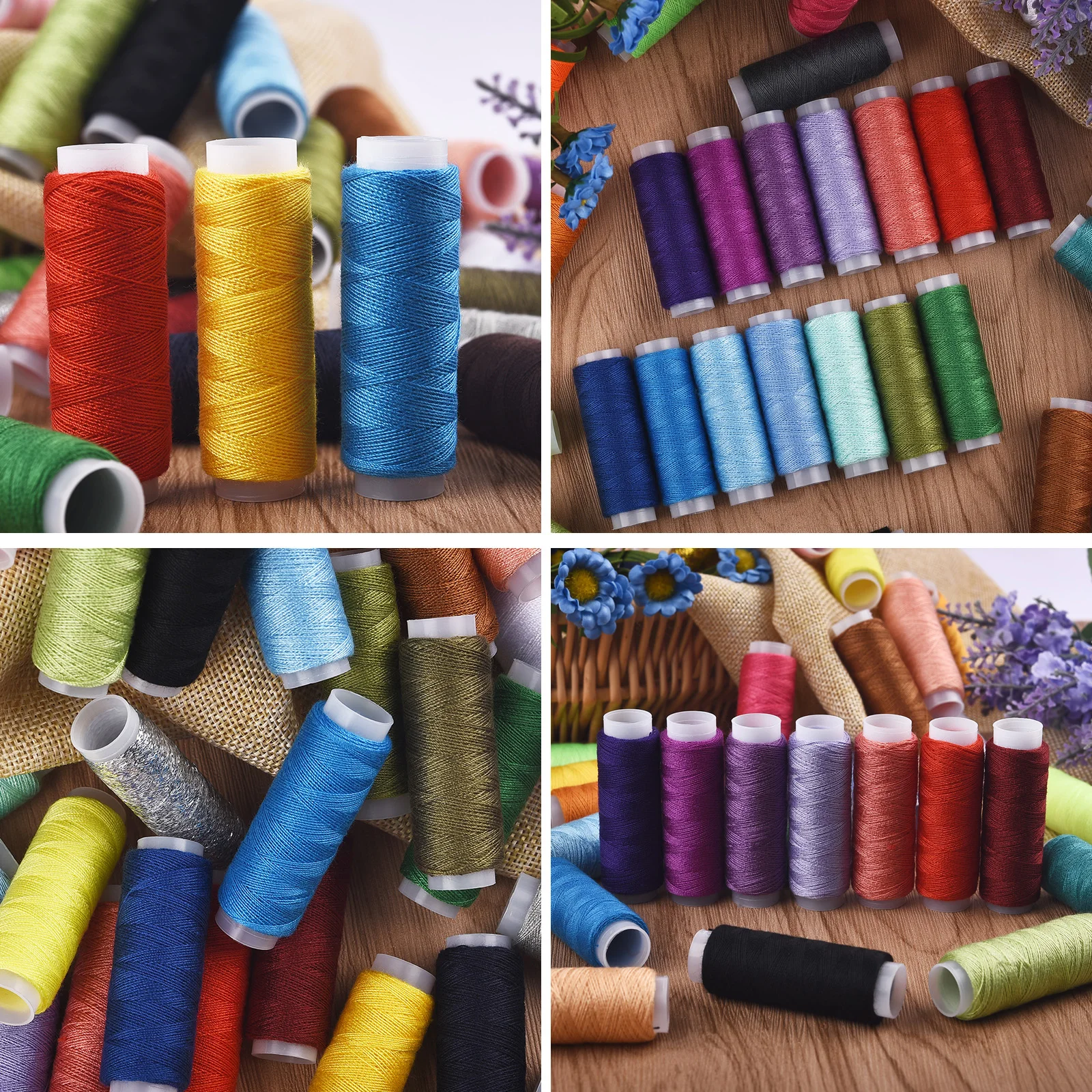 Kit 25 Fils à Coudre Polyester 400M + 25 Canettes - 25 Couleurs Vives Pour Machine à Coudre