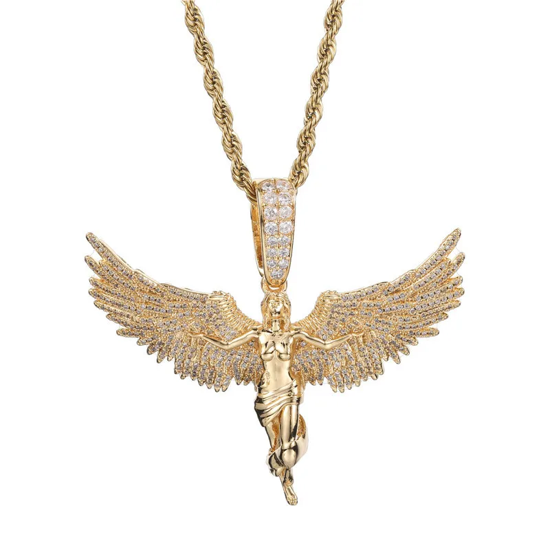 

Hip Hop Micro Paved 5A+ Cubic Zirconia Bing Iced Out Angel Pendants Necklace for Men Rapper Jewelry Gold Silver Color Gift