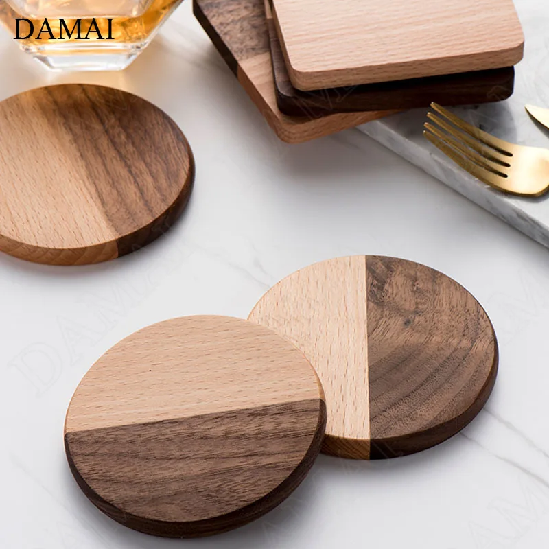 

Walnut Beech Wood Coaster Nordic Modern Splicing Wooden Teacup Insulation Pad Coffee Table Desktop Ornaments Teahouse Decoration