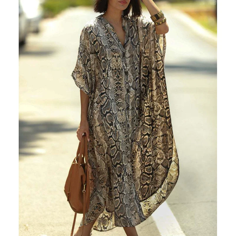 

Cover-ups Kaftan Beach Print SnakeSkin Swimsuit cover up Kimono Plage Beach Robe Femme Long Dress Sarong Dress Beachwear