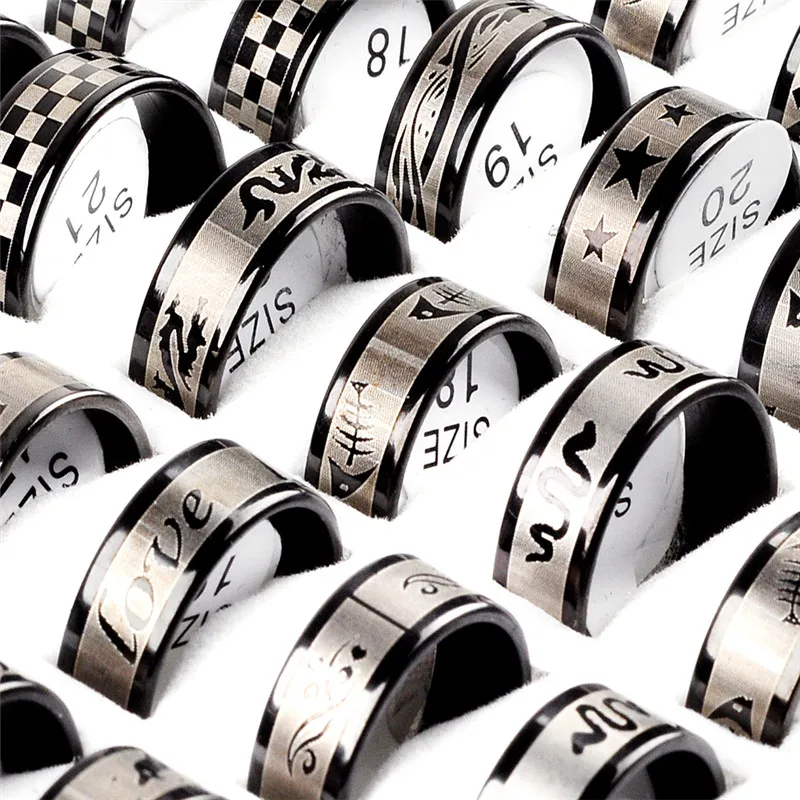 10Pcs Men's Women's Stainless Stell Rings Mixed Style Fashion Jewelry Personality Statement Rings кольца