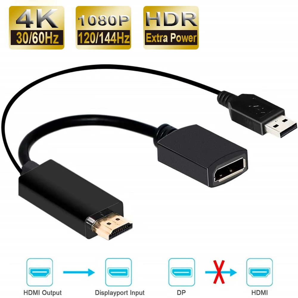 Najlepszy adapter HDMI na DisplayPort 4K 60Hz 2026, kabel konwerter HDMI 1080P 120Hz na DP, męski HDMI 2.0 na żeński DisplayPort 1.4 PC