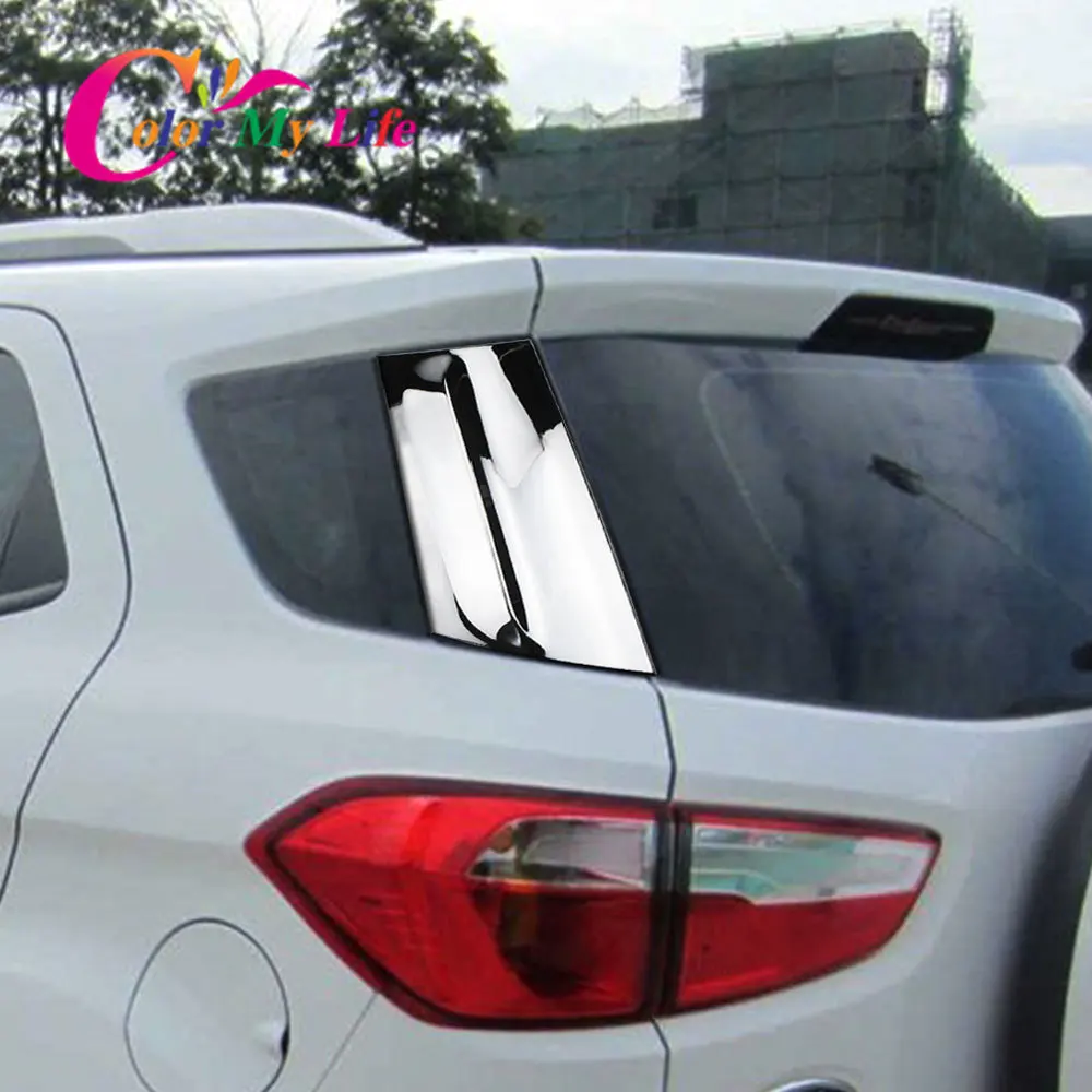 Color My Life 2Pcs/set ABS Chrome Sequins for Ford Ecosport 2013 - 2017 Car Rear Spoiler Wing Side Beveled Window Cover Trim