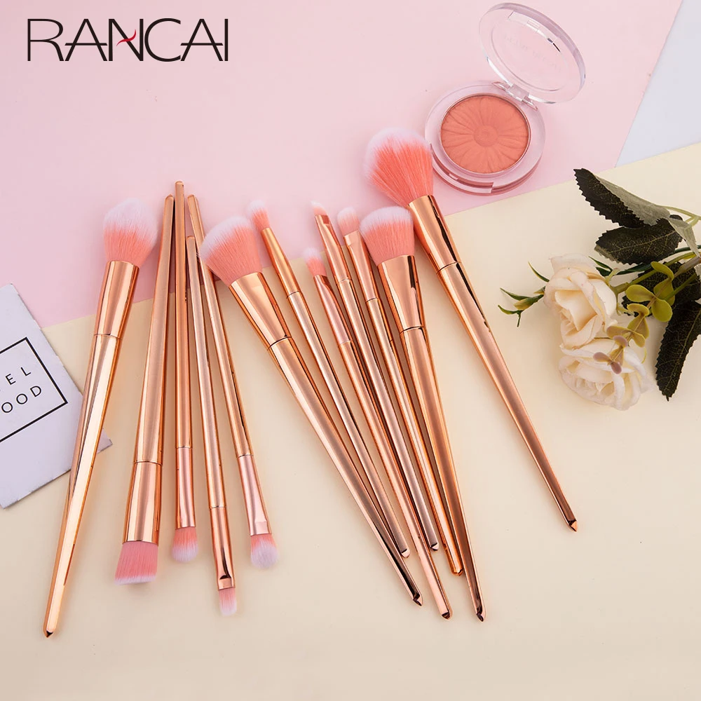 12 قطعة ماكياج فرش مجموعة مسحوق الأساس أحمر الخدود فرشاة الوجه كونتور المخفي أحمر الخدود الشفاه عينيه الحاجب أدوات التجميل