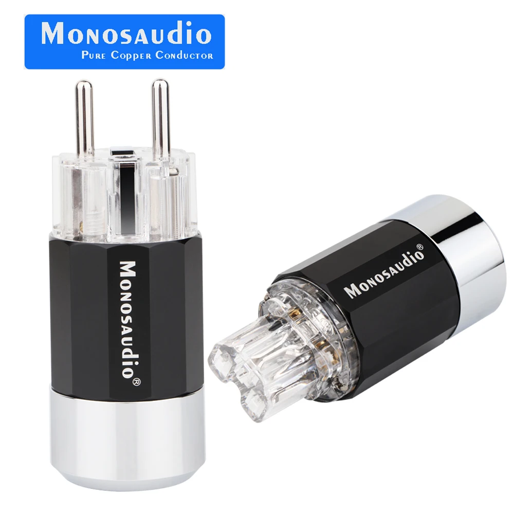 

Monosaudio E109R/F109R 99.998% Pure Copper Rhodium Plated Schuko EU Power Plug European Male connector+IEC Female Connector Plug