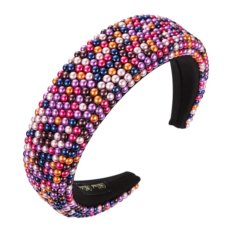 New Luxury Bling Full Pearl Headband Hair Accessories Wide Cross Plain Color Thick Padded Headbands Women Hairband