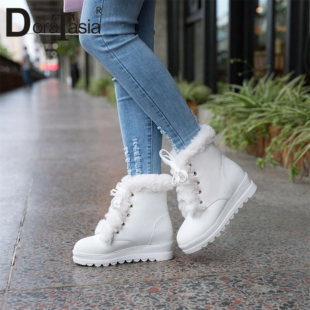 

DORATASIA Big Size 30-43 Female Winter Ankle Boots Warm Fur Platform Boots Women Height Increasing Thick Plush Shoes Woman