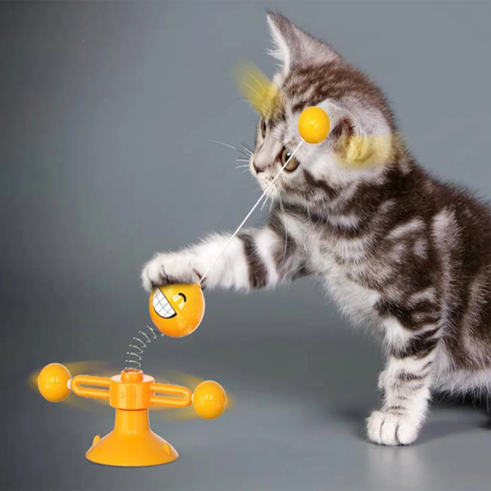 

Cat Windmill Toys Funny Cat Teaser Feather Whirligig Toys Puzzle Training Kitten Alleviate Boredom Swing Spring Pet Accessories