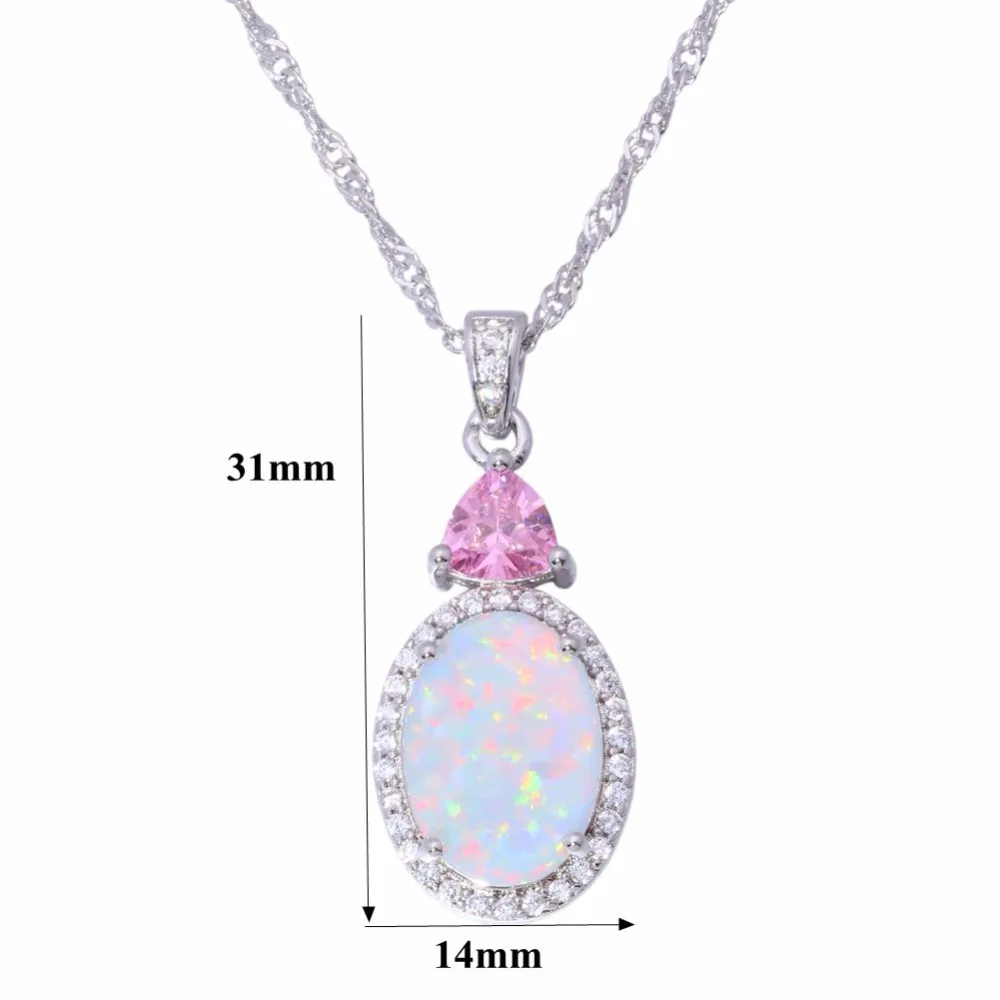 CiNily White Fire Opal Stone Necklace Silver Plated Chain Pink Purple Zircon Crystal Filled Pendant Charm Summer Jewelry Female