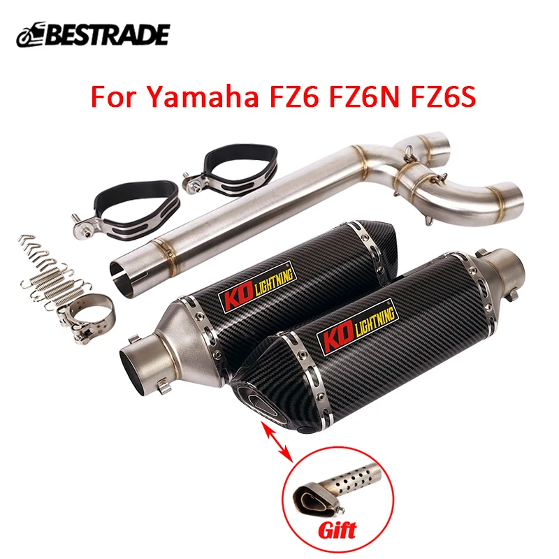 

Dual-outlet for Yamaha FZ6 FZ6N FZ6S Motorcycle Exhaust Middle Link Pipe Escape 51mm Mufflers Pipe Removable DB Killer Stainless