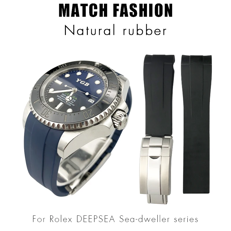 Rubber Strap 21mm 22mm Fit for Rolex DEEPSEA Sea-Dweller Submariner Blue Black Waterproof Sports Silicone Watch Strap Free Tools