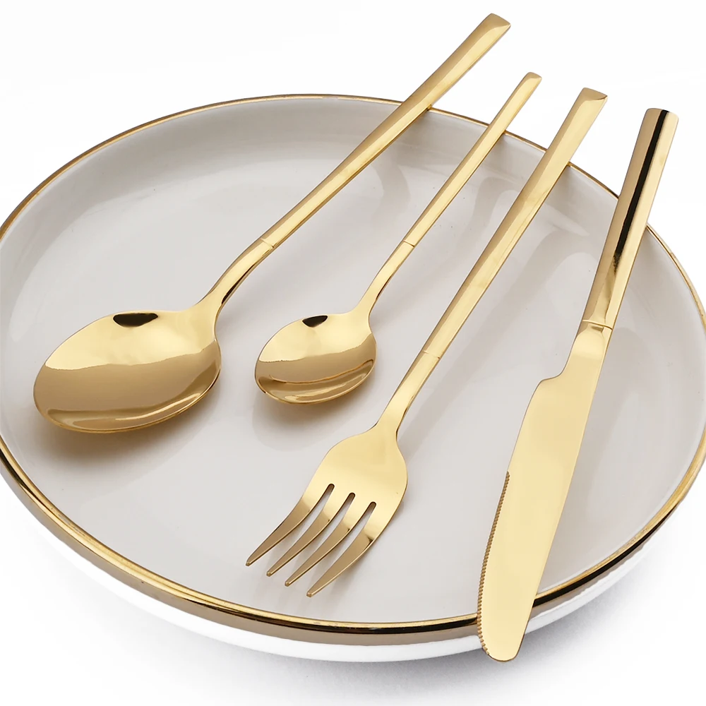 24Pcs Gold Dinnerware Set Stainless Steel Cutlery Set Knife Fork Spoon Dinner Set KitchenTableware Flatware Set Dishwasher Safe