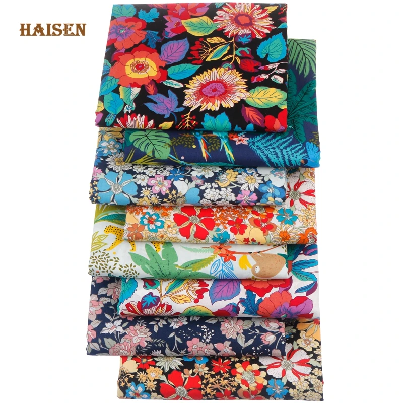 Gorgeous Floral Poplin Printed Patchwork Cloth,Plain Cotton Fabric, DIY Sewing &Quilting Dress Material For Baby&Child,8Pcs/Lot