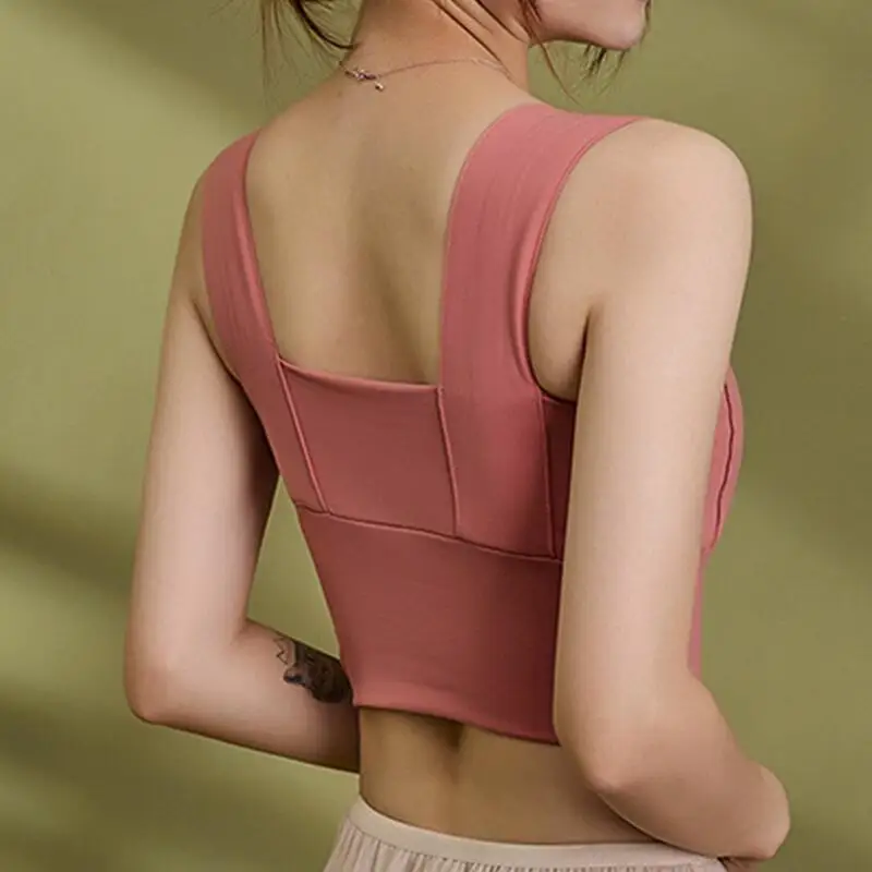 Seamless Sports Yoga Bra Women's Underwear Fitness Top Comfort Gathering Widened Shoulder Belt Bra Short Vest Top image 6