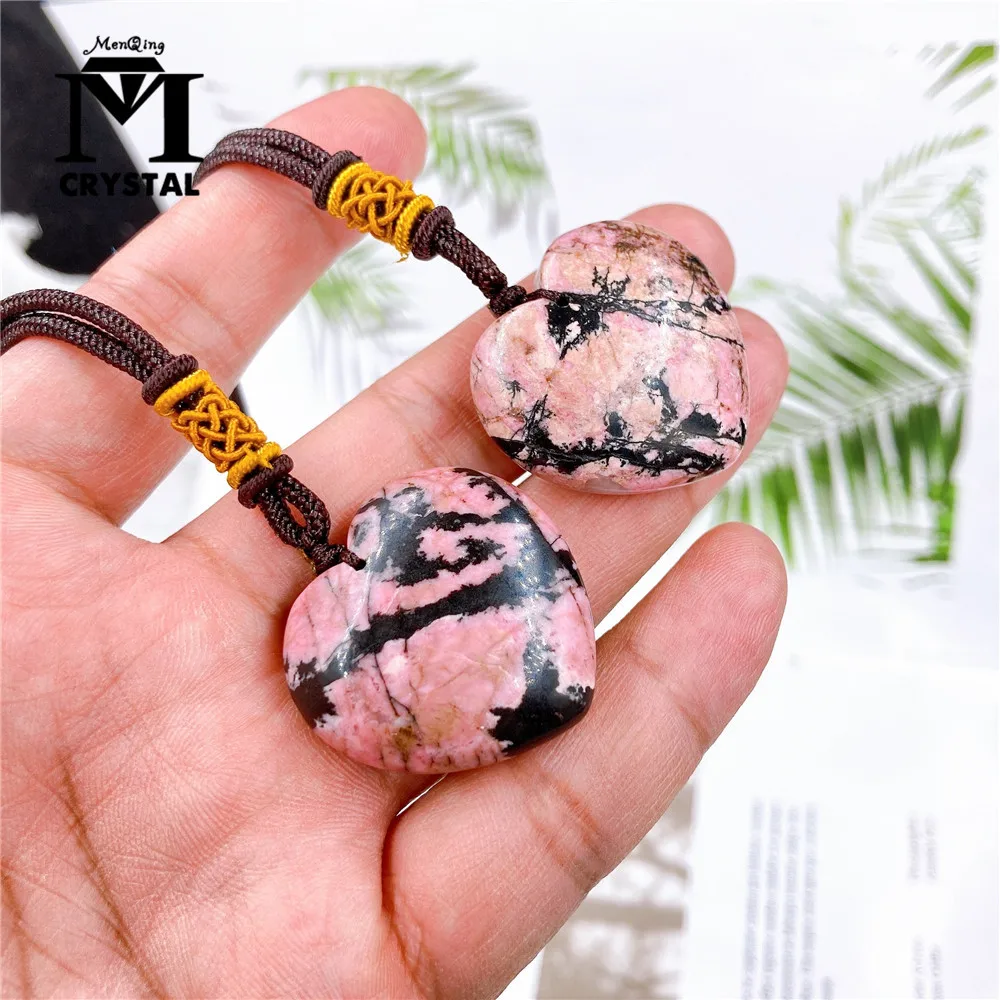 Love Heart Shape Natural Healing Stone Rhodonite Crystal Ornament Powder Crystal Ornament Love 30mm Accessories