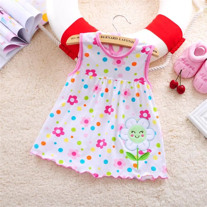 Summer Infant Baby Girls Cotton Colorful Dress Embroidered Sleeveless Princess Dress Cute Simple Dot Girls Clothes 0-24 Months