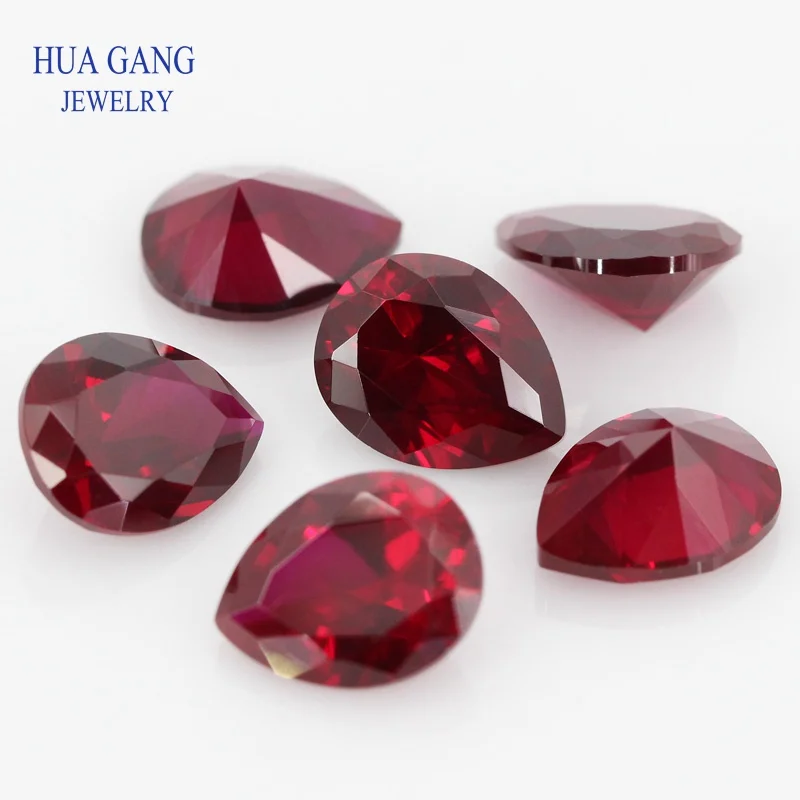 8# Ruby Red Corundum Stones Size 2x3~13x18mm Pear Cut Synthetic Corundum Gems Stone For Jewelry Wholesale