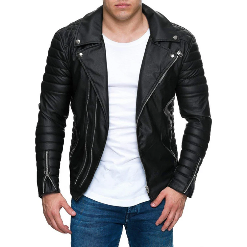 

Leather Jacket Male New Casual Zippers Motorcycle Leather Jacket Men Punk Outwear Handsome Black Biker Jacket Men M-3XL