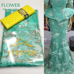 Pizzo netto ricamato verde con perline e Bazin 2.5 2.5 iarde per abiti da sposa da donna o abiti da festa in tessuto di pizzo