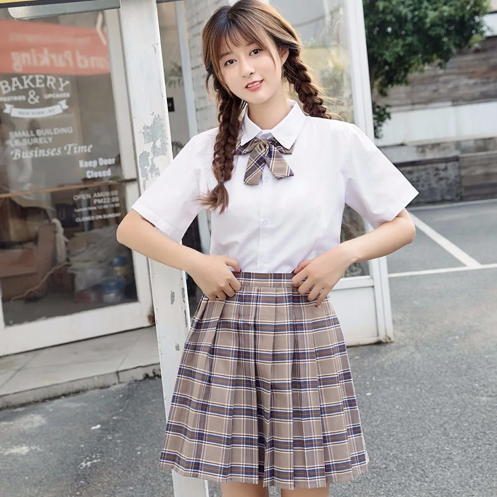 2021 Spring Sailor Suit Preppy Style Loose Japanese Uniforms JK Short Sleeve Shirt Pleated Skirt And BowTie School Uniform Sets