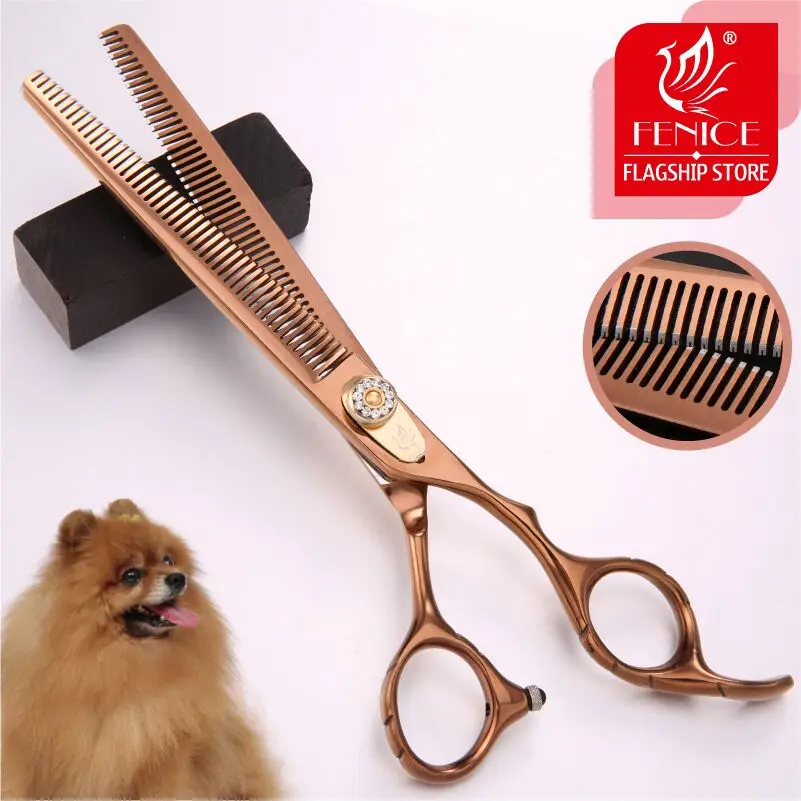 Fenice 7.0 inch Professional Double Teeth Scissors for Pet Dog Grooming Thinner Chunker Thinning Rate 20-30% JP440C