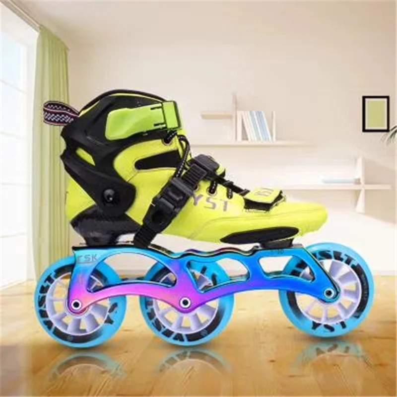 3X110mm Carbon Fiber Kids Speed Skates Patines 3 wheels 110mm tires Speed Race Inline Skating Shoes EUR for Children 30 to 38