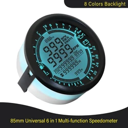 New 6 in 1 Multi-functional Gauge Meter Car Boat 85mm GPS Speedometer Truck Boat Digital LCD Speed Gauge Tachometer 0-10Bar