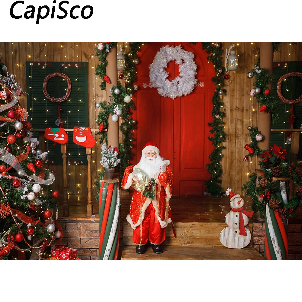 Capisco Christmas Santa Claus Wood House Tree Backdrop Kids Family Portrait Photography Background Photo Studio Photobooth