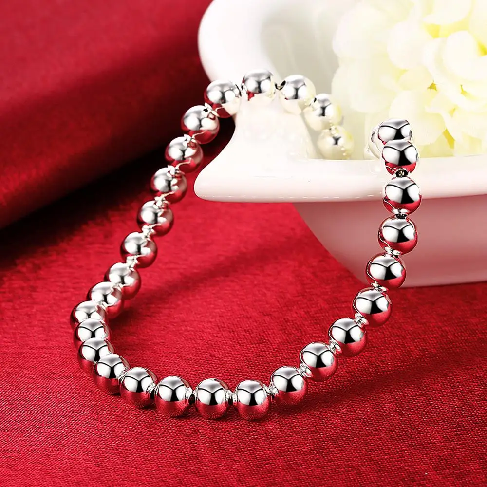 BABYLLNT 2024 New Fashion Hot Sale 925 Sterling Silver 6mm Round Beads Charm Bracelet For Women Wedding Jewelry Party Gifts