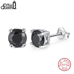 Effie Queen Trendy Black AAA Cubic Zirconia Stud Earrings Geometric Crystal Sterling Silver Jewelry For Women Men Fashion SE84-B