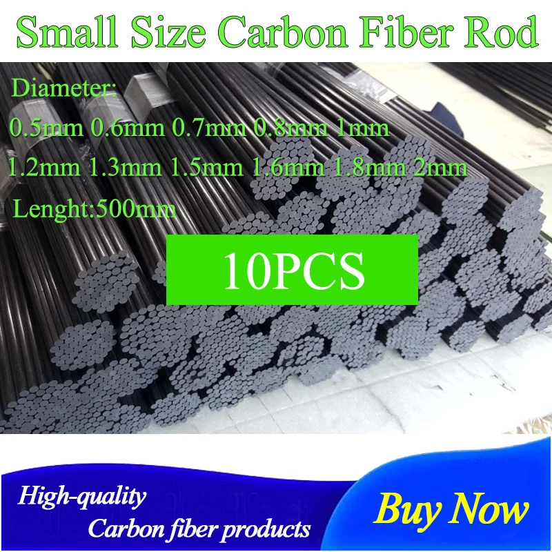 10pcs Small Size Carbon Fiber Rods 0.5/0.6/0.7/0.8/0.9/1/1.2/1.3/1.5/1.6/1.8/2mm for RC Plane Quadcopter Arm Manual Model 500mm