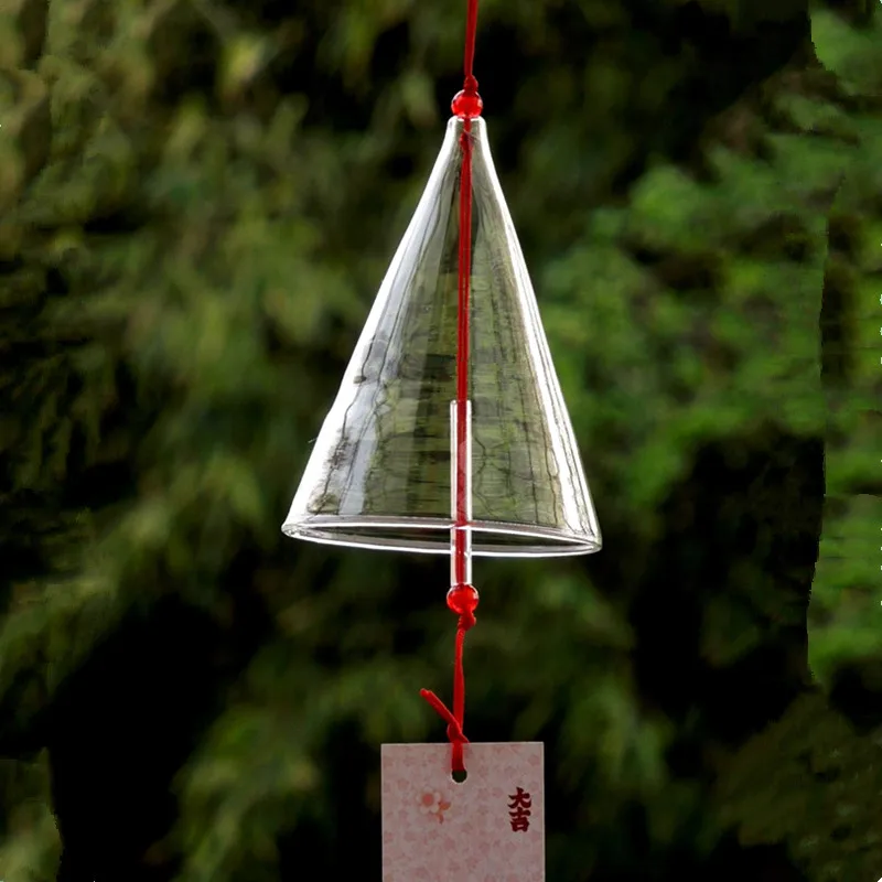 12pcs/pack 7*7cm Cone Shaped Transparent Glass Windchime Home Decoration Creative Praying Hanging Bell Friend Gift