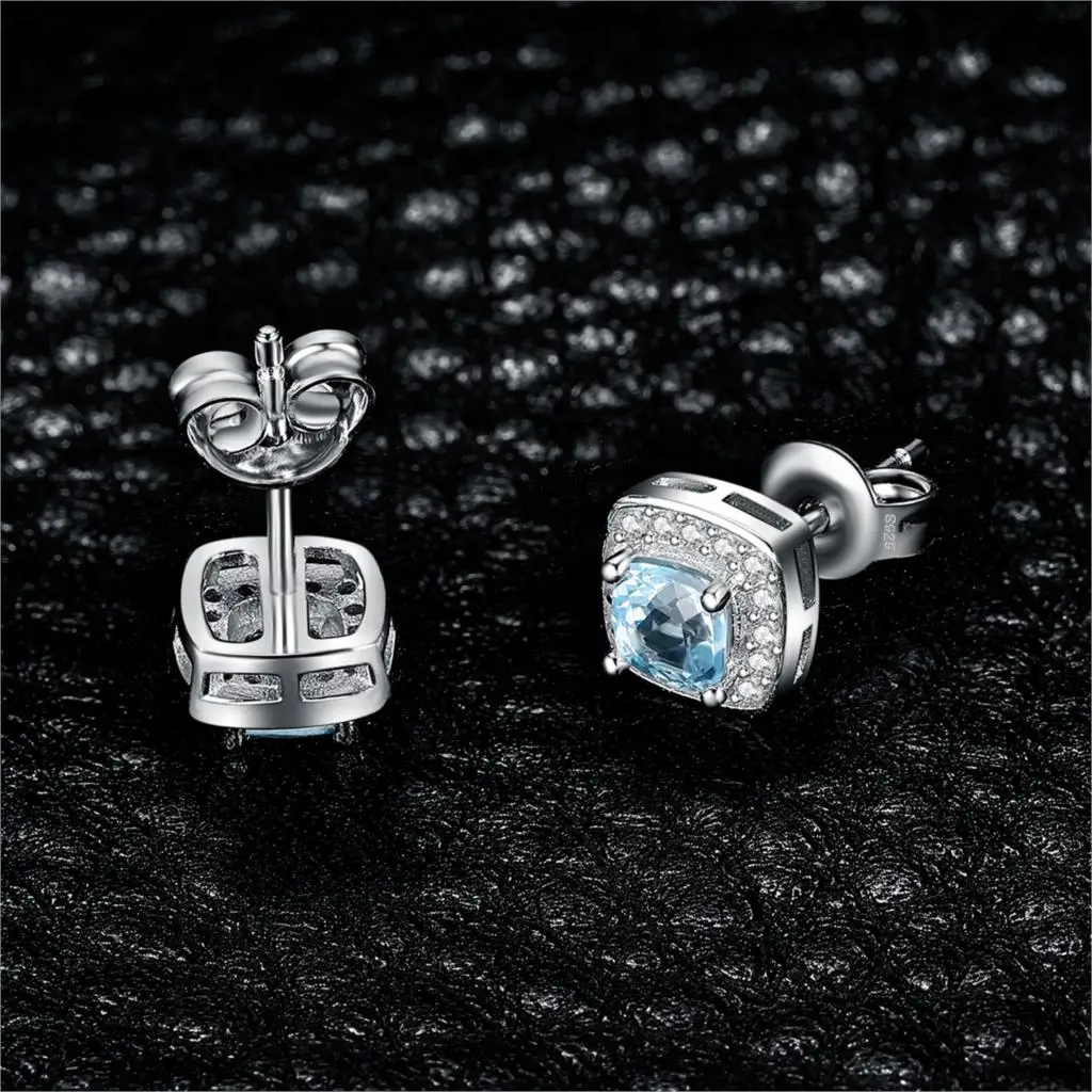 JewelryPalace Cushion Cut Naturalny błękitny topaz Kolczyki sztyfty ze srebra próby 925, dla kobiet Prezent — zdjęcie 5