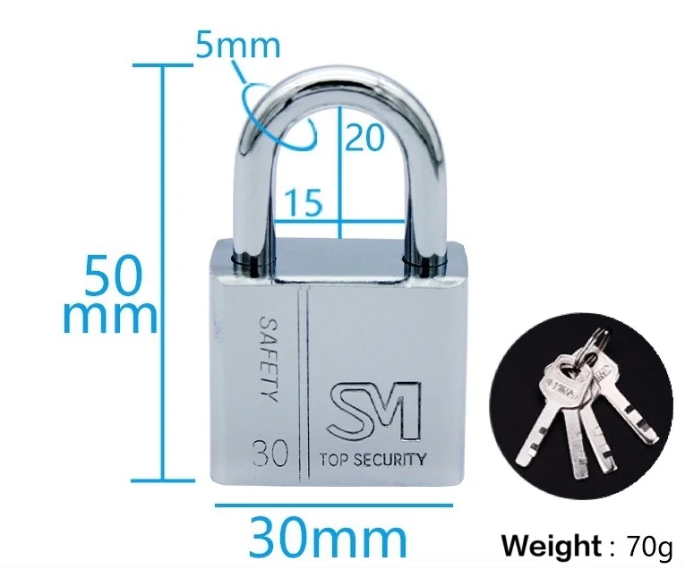 

30mm Stainless Steel Security Padlock with 4 Keys Heavy Duty Silver Outdoor Door Gate Safety Shed Solid Lock