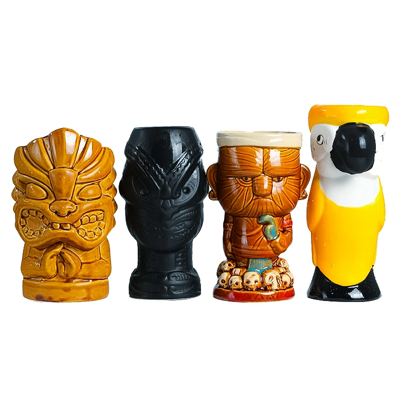 Hawaii Tiki Mugs Cocktail Cup Beer Beverage Mug Wine Mug Ceramic Easter Islander Tiki Parrot Mug Bar Tool