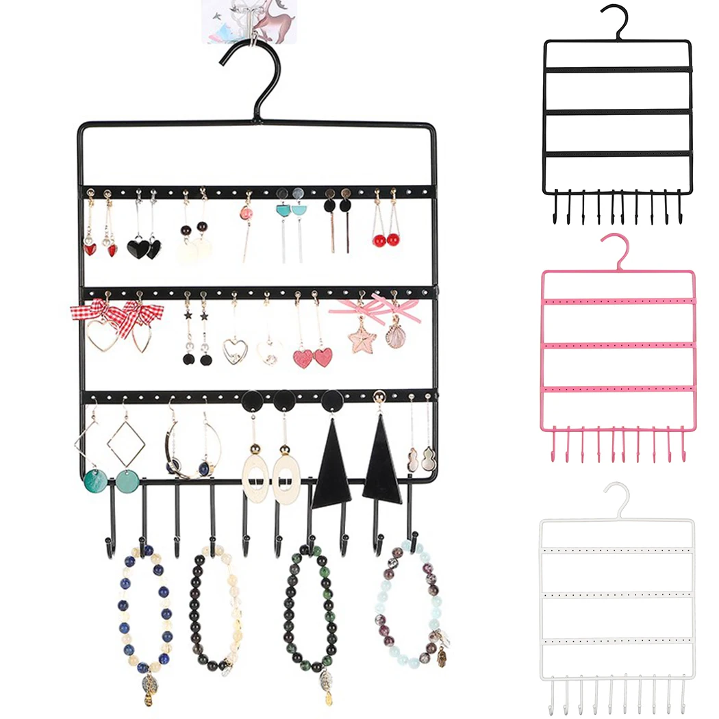 1pc Hanging Jewelry Organizer Multi-Purpose Jewelry Display Rack Premium Jewelry Hanger Black/ White/ Pink Portable Home Holder