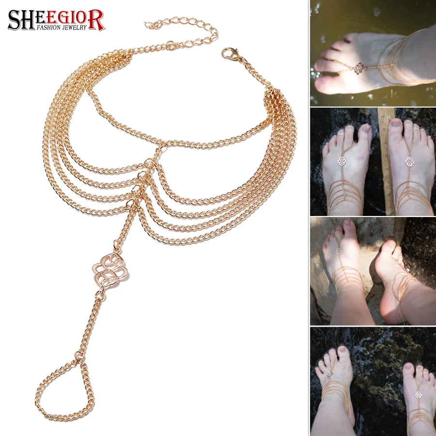 

Boho Multi Chains Clouds Knot Anklets for Women Accessories Beach Tassels Toe Foot Chains Bracelet Barefoot Sandals Feet Jewelry