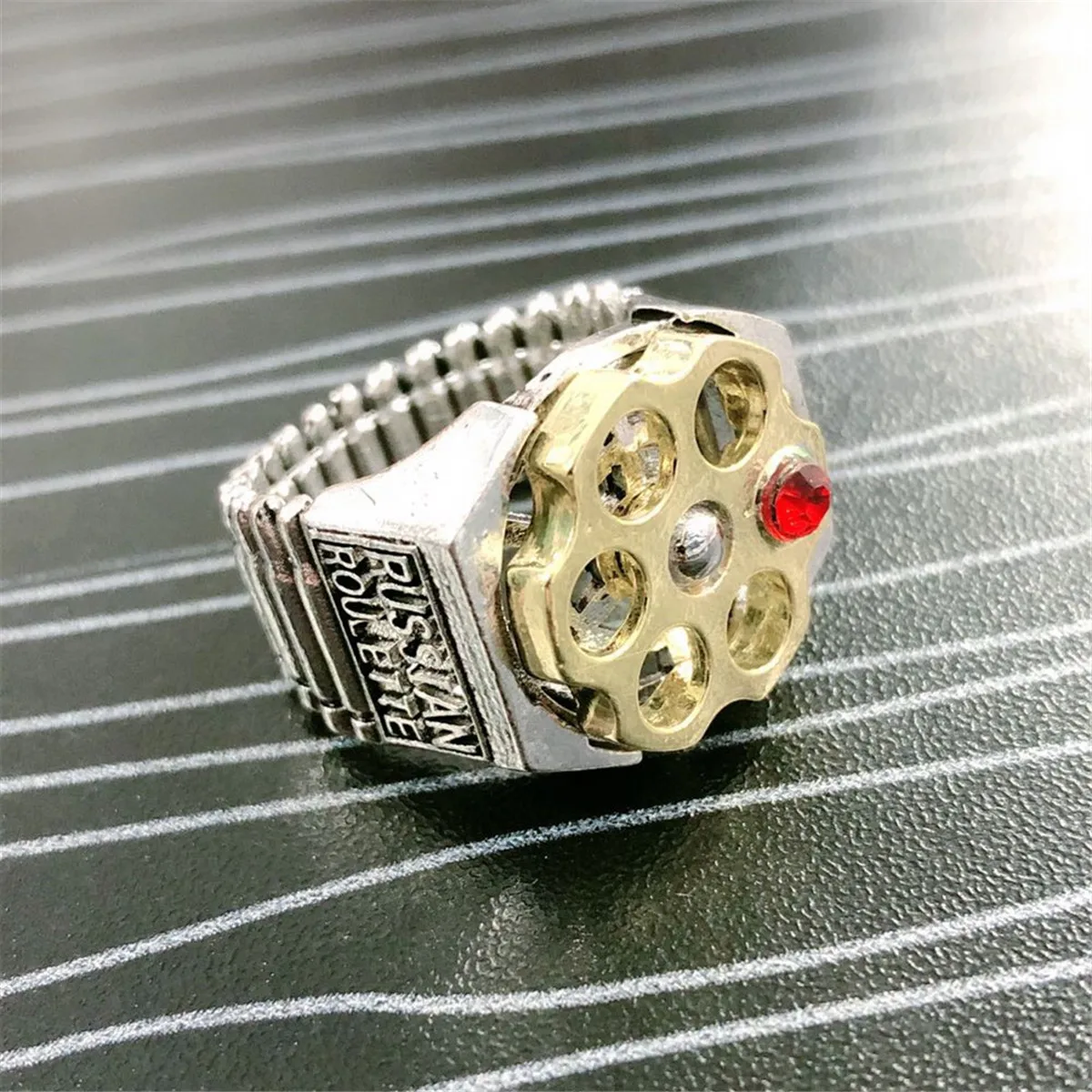 Russian Roulette Bullet Punk Ring Two-tone Gun Shape Men\'s Ring Jewelry Gift