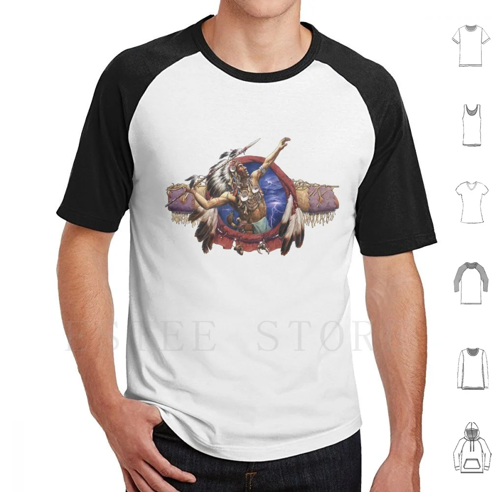 Spear T Shirt Cotton Men DIY Print Spear Native People Colored Pencil Realistic Person Realism Realistic Drawing