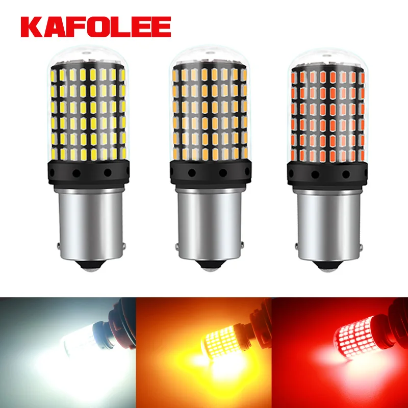 KAFOLE-bombilla de señal de giro delantero y trasero, sin Hyper Flash BA15S P21W BAU15S PY21W, Led Canbus sin errores, amarillo ámbar, Chip 3014,