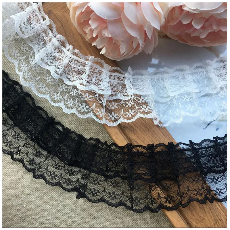 4.8CM Wide Hot Modern Embroidery flower lace fabric trim ribbon DIY sewing applique collar Ruffle craft wedding guipure decor