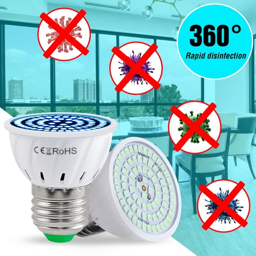 GU10 UVC LED 살균 빛 E27 살균기 소독 전구 E14 UV 바이러스 살균 램프 MR16 자외선 램프 B22