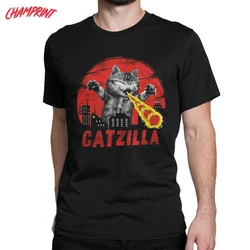 Catzilla Monster Cat Men T Shirt Japanese Kitten Lover Novelty Tees Short Sleeve Crew Neck T-Shirts Cotton Printed Tops