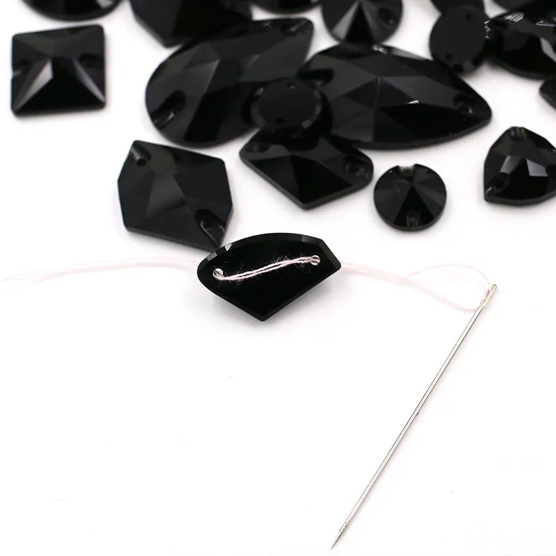 New Arrival High Quality Glass Crystal Black Stones Mixed Shape 50Pcs/Bag Flatback Sew On Rhinestones For Clothing/Wedding Dress