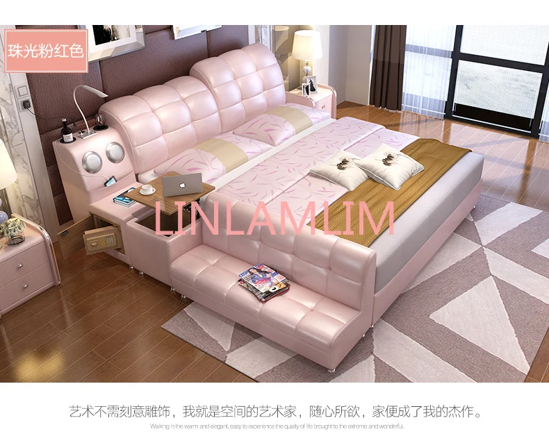 Linlamlim Multifunctional Leather Bed with Tech-Smart Features and Massage Function Tatami Ultimate Camas with Bluetooth Speaker