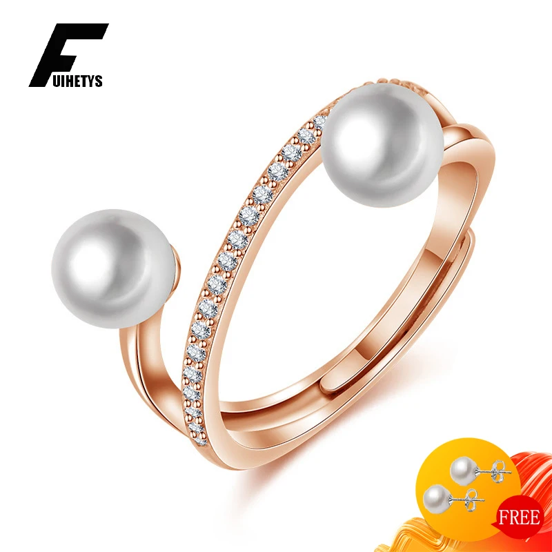 Trendy Pearl Rings 925 Silver Jewelry Zircon Gemstone Open Finger Ring Fine Ornaments for Women Wedding Promise Party Wholesale